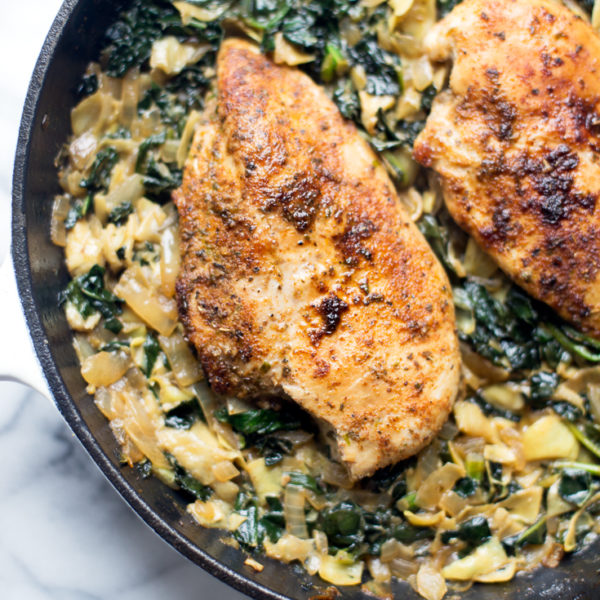 Kale, Spinach and Artichoke Chicken Skillet (Whole30)