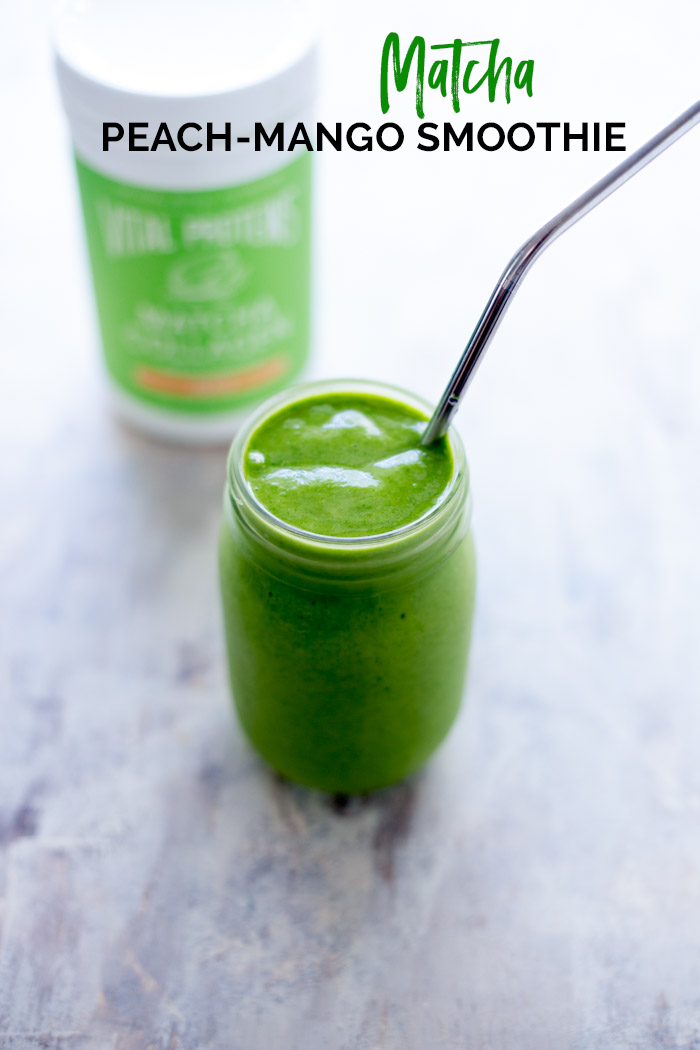 This Mango Peach Matcha Smoothie is a refreshing, energizing pick-me-up!