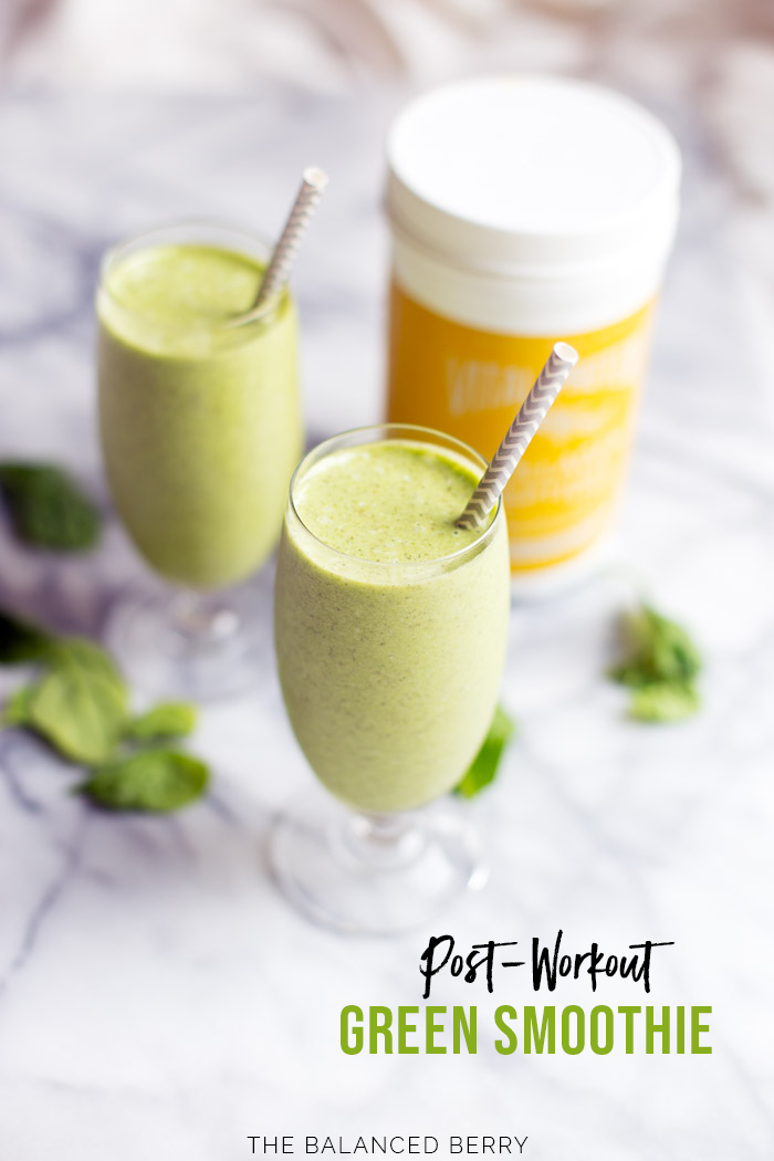 This Post Workout Green Smoothie is the perfect way to refuel after your workout. With a healthy dose of carbs, greens, and protein this simple smoothie is sure to be a staple in your routine.